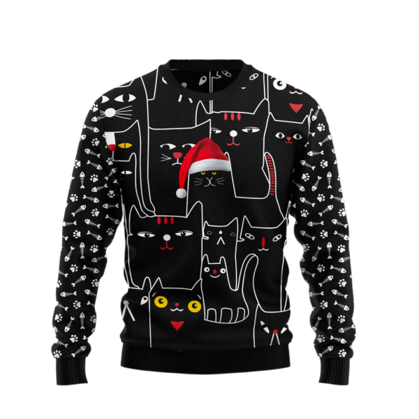 Black Cat With Noel Hat Ugly Christmas Sweater For Men & Women Christmas Gift Sweater Jezsport.com