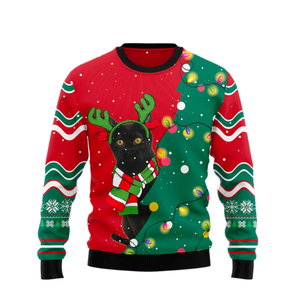 Black Cat Christmas Tree Ugly Christmas Sweater For Men & Women Christmas Gift Sweater Jezsport.com