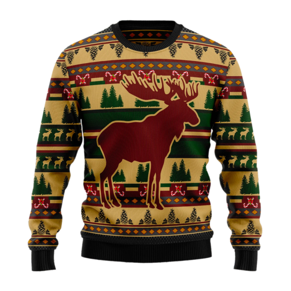 Moose Pattern Ugly Christmas Sweater For Men & Women Christmas Gift Sweater Jezsport.com