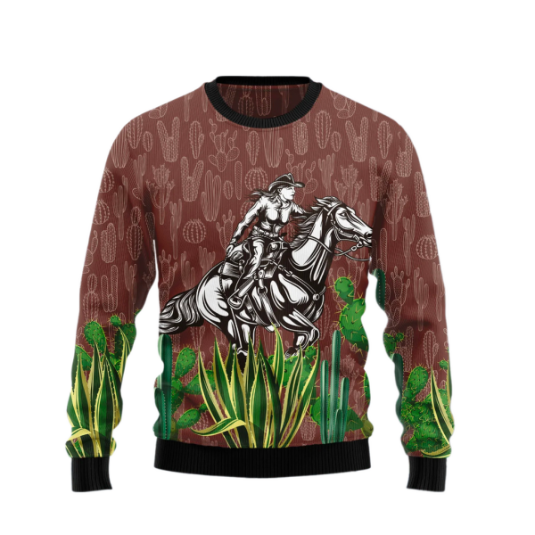 Cowgirl Cactus Ugly Christmas Sweater For Men & Women Christmas Gift Sweater Jezsport.com