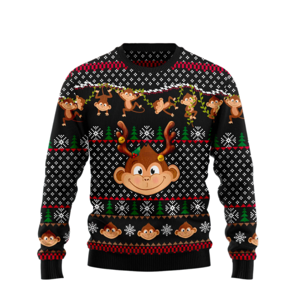 Monkey Christmas Pattern Ugly Christmas Sweater For Men & Women Christmas Gift Sweater Jezsport.com