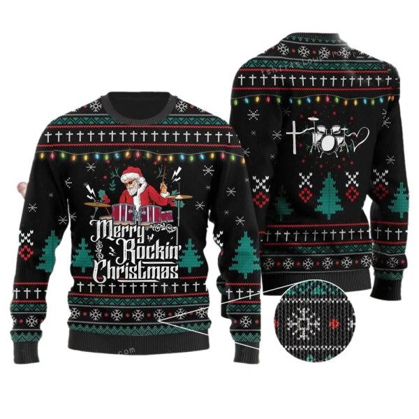 Drummer Santa Claus Ugly Christmas Sweater For Men & Women Christmas Gift Sweater Jezsport.com