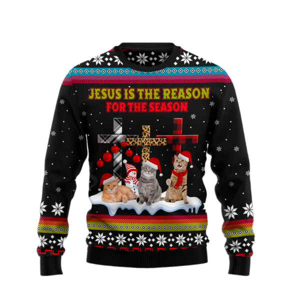 Jesus is the reason for the season Cat Ugly Christmas Sweater For Men & Women Christmas Gift Sweater Jezsport.com