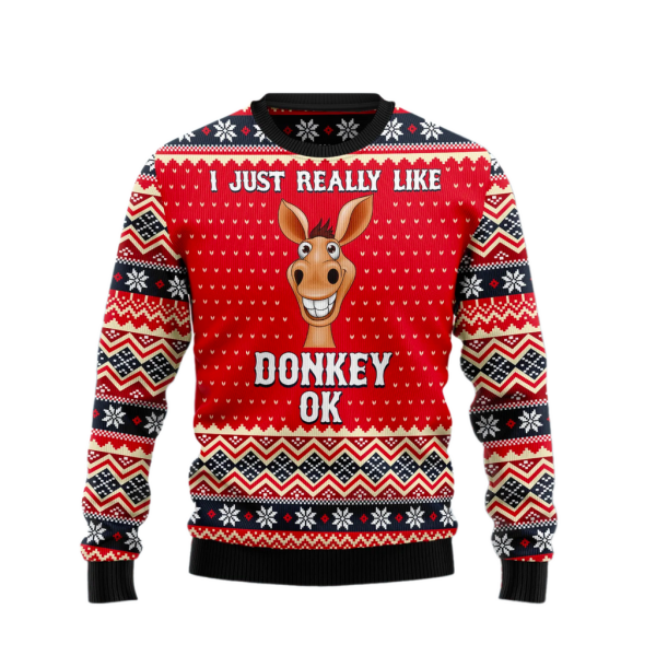 I Just Really Like Donkey Ok Ugly Christmas Sweater For Men & Women Christmas Gift Sweater Jezsport.com