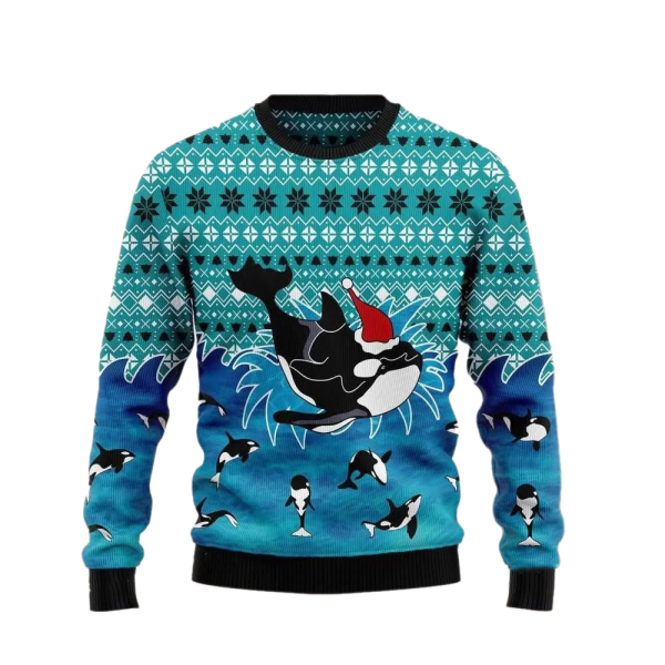 Love Oracle Whale Wearing Santa Hat Ugly Christmas Sweater For Men & Women Christmas Gift Sweater Jezsport.com