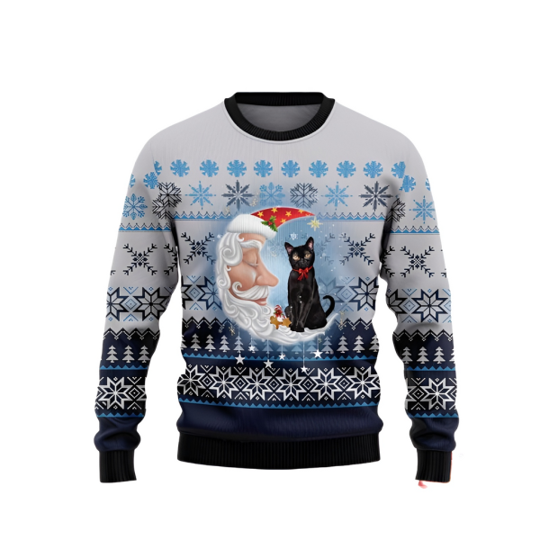 Black Cat Moon Night Ugly Christmas Sweater For Men & Women Christmas Gift Sweater Jezsport.com