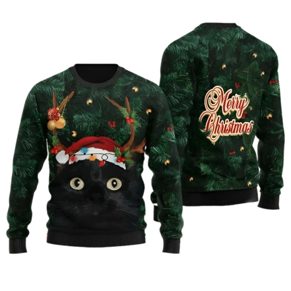 Black Cat Merry Christmas Ugly Christmas Sweater For Men & Women Christmas Gift Sweater Jezsport.com