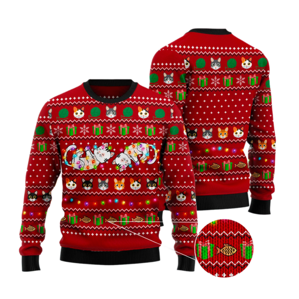 Cat Light Ugly Christmas Sweater For Men & Women Christmas Gift Sweater Jezsport.com