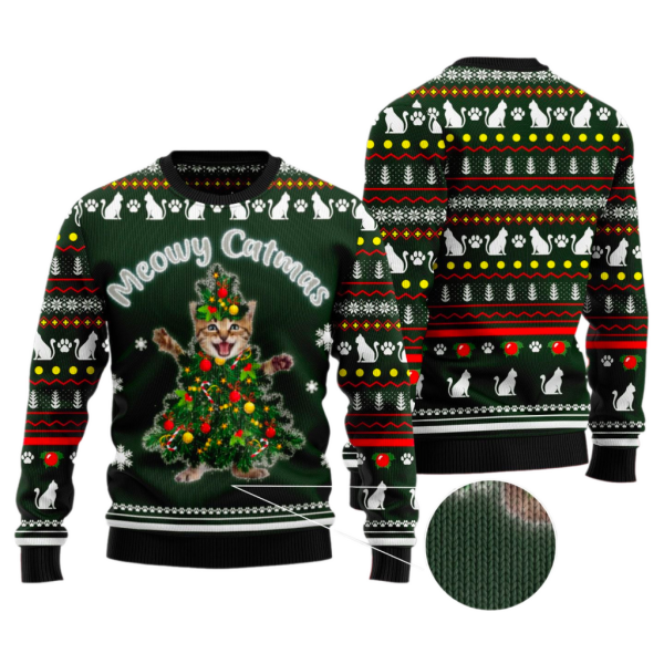 Meowy Catmas Ugly Christmas Sweater For Men & Women Christmas Gift Sweater Jezsport.com