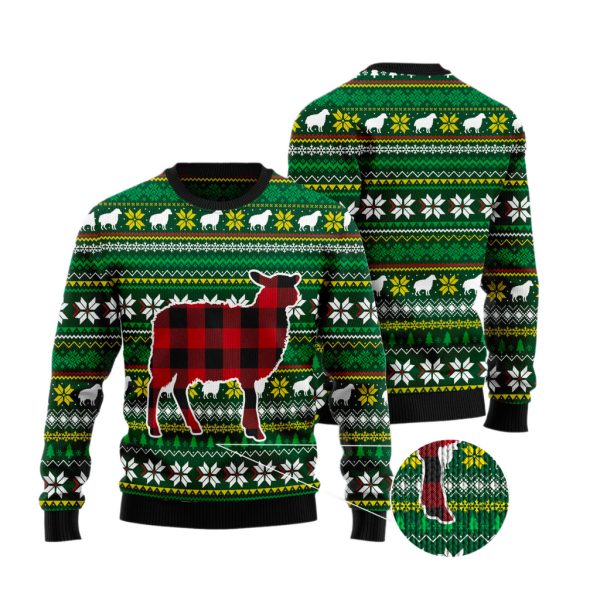 Sheep Red Plaid Ugly Christmas Sweater For Men & Women Christmas Gift Sweater Jezsport.com