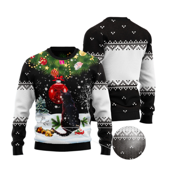 Black Cat Mirror Ugly Christmas Sweater For Men & Women Christmas Gift Sweater Jezsport.com