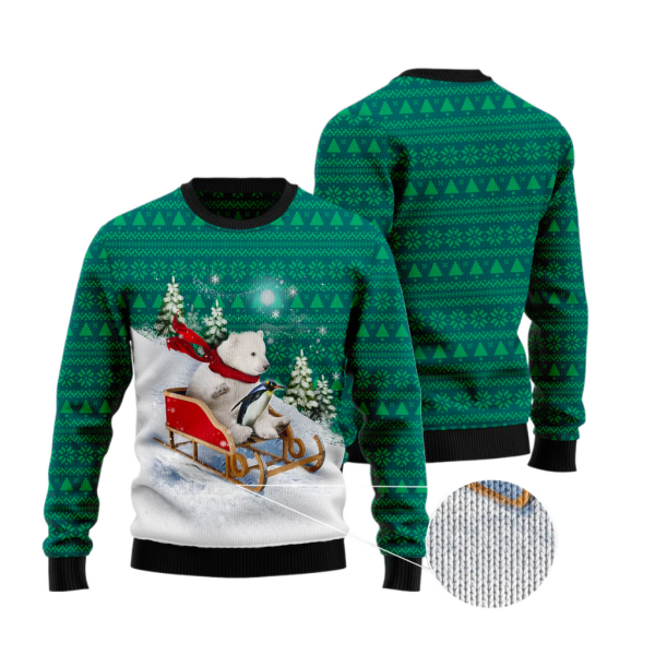 Polar Bear Sleigh Ugly Christmas Sweater For Men & Women Christmas Gift Sweater Jezsport.com