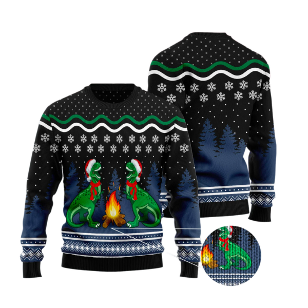 Camping T-Rex Ugly Christmas Sweater For Men & Women Christmas Gift Sweater Jezsport.com