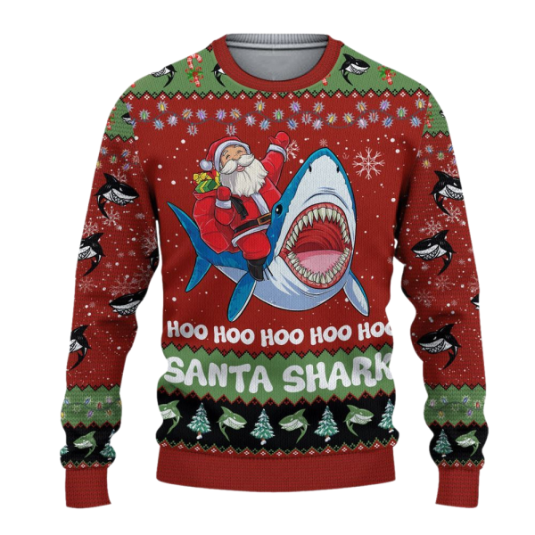 Santa Shark Hoo Hoo Hoo Ugly Christmas Sweater For Men & Women Christmas Gift Sweater Jezsport.com