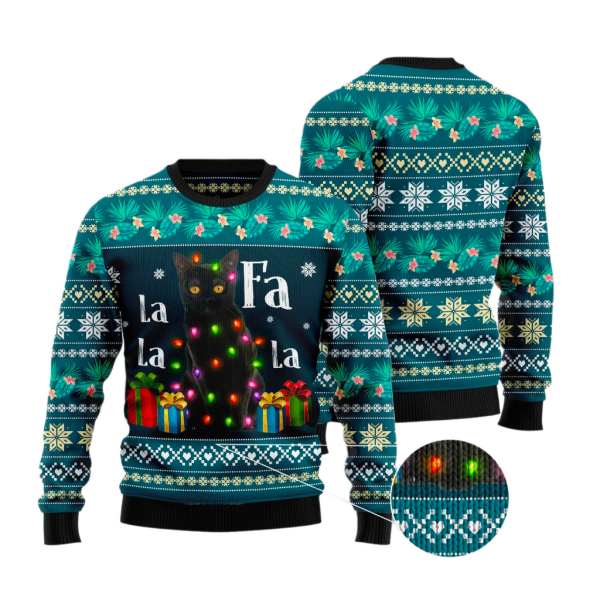 Black Cat Falalala Ugly Christmas Sweater For Men & Women Christmas Gift Sweater Jezsport.com