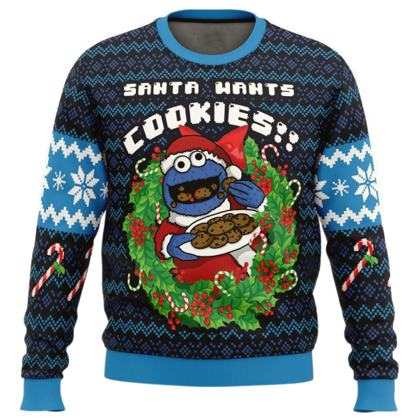 Santas Cookies Cookie Monster Ugly Christmas Sweater For Men & Women Christmas Gift Sweater Jezsport.com