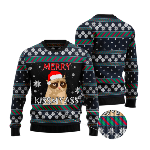 Grumpy Cat Kissmyass Ugly Christmas Sweater For Men & Women Christmas Gift Sweater Jezsport.com