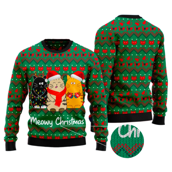 Cat Meowy Christmas Ugly Christmas Sweater For Men & Women Christmas Gift Sweater Jezsport.com