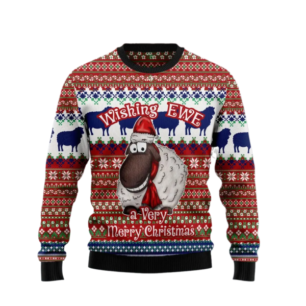 Sheep Wishing Ewe Ugly Christmas Sweater For Men & Women Christmas Gift Sweater Jezsport.com