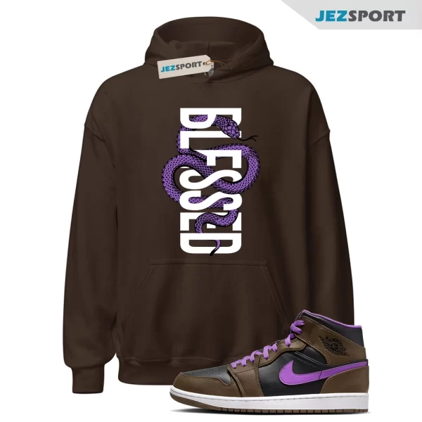 SNAKEB Hoodie to match Air Jordan 1 Mid Palomino Purple Mocha Wild Berry Black, DQ8424-215 Sneaker Match Hoodie