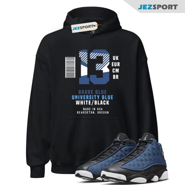 Box Label Hoodie to Match Air Jordan 13 Brave Blue, DJ5982-400 Matching Sneaker Hoodie