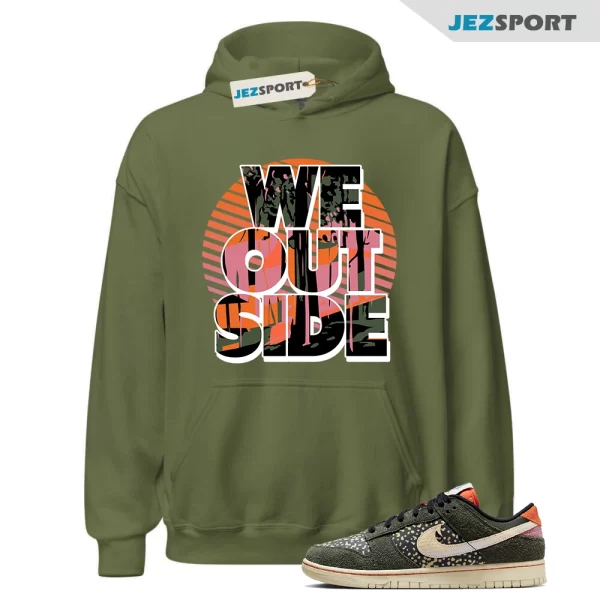 We Outside Dunk Hoodie Green to Match Dunk Low Fishing Rainbow Trout, FN7523-300 Matching Sneaker Hoodie