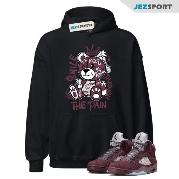 Hoodie to Match Jordan 5 Burgundy 5s Sneaker, Smile Through The Pain DZ4131-600 Sneaker Match Hoodie