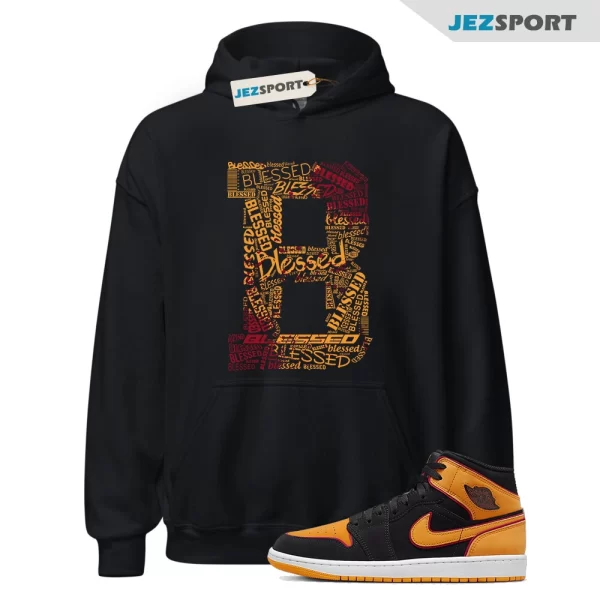 BLESSED Hoodie to Match 1 Mid Fat Tongue Black SE Vivid Orange Cardinal Red Kids, FJ4924-008 Matching Sneaker Hoodie