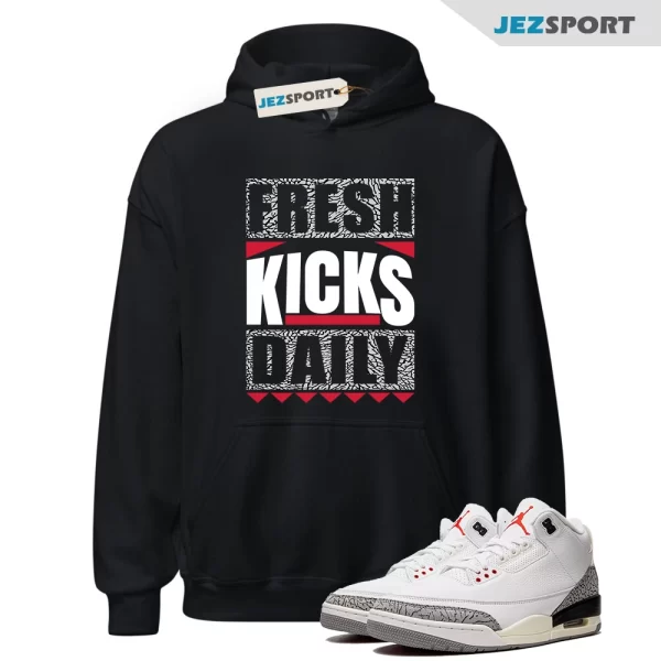 Fresh Kicks Daily Hoodie Retro Air Jordan 3 White Cement Sneaker Match Hoodie, DN3707-100 Matching Sneaker Hoodie