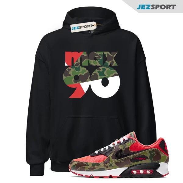 Throwback Sneaker Hoodie Black to Match Air Max 90 Reverse Duck Camo, CW6024-600 Matching Sneaker Hoodie