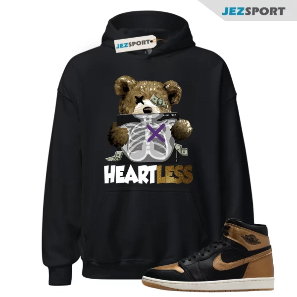 1 Black Metallic Gold Sail Retro High OG Hoodie Match HEART, DZ5485-071 Matching Sneaker Hoodie