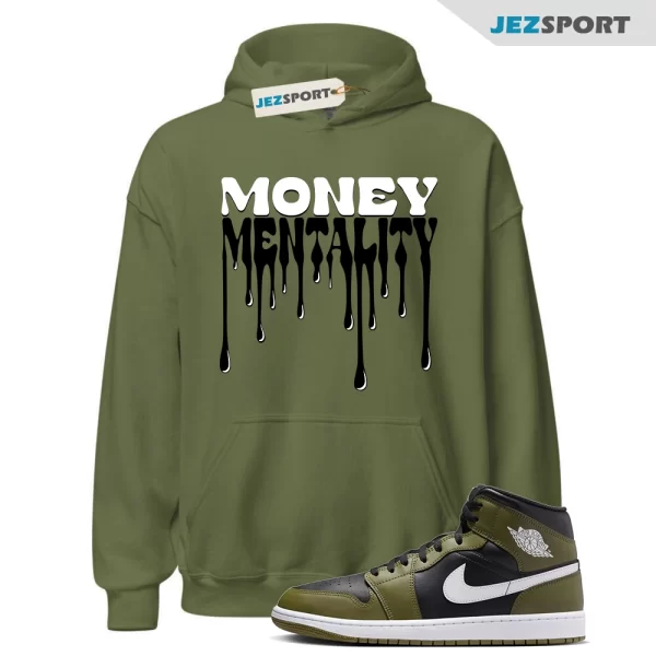 1 Sequoia Olive Green Black White Air Mid Hoodie Match MENTALITY, DQ8426-092 Sneaker Match Hoodie