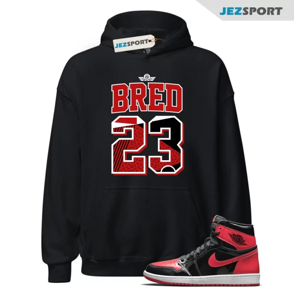 Retro 23 Bred Hoodie to Match Air Jordan 1 Retro High OG Patent Bred, 555088-063 Matching Sneaker Hoodie