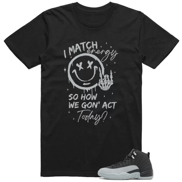 Jordan 12 Retro Barons Black/Wolf Grey-White Matching Tee Shirt – Match Energy CT8013-010 Jezsport.com