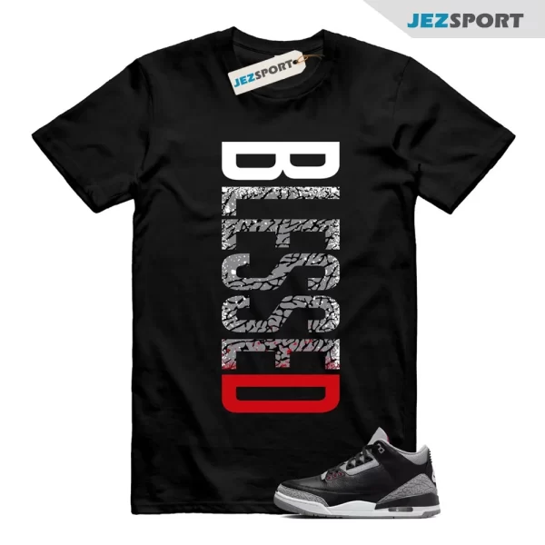 3 Black Cement Grey Fire Red Sail 2024 T Shirt Match VERTBLS, DN3707-010 Shirt To Match Sneaker