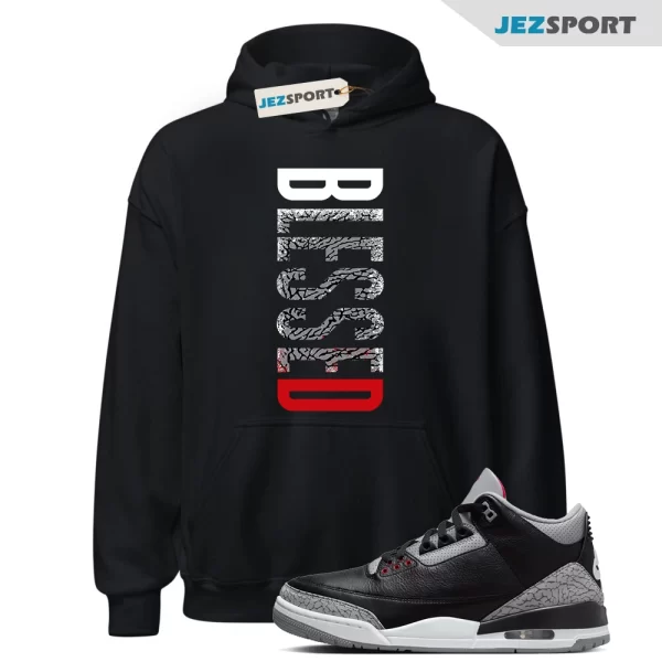 3 Black Cement Grey Fire Red Sail 2024 Hoodie Match VERTBLS, DN3707-010 Sneaker Match Hoodie