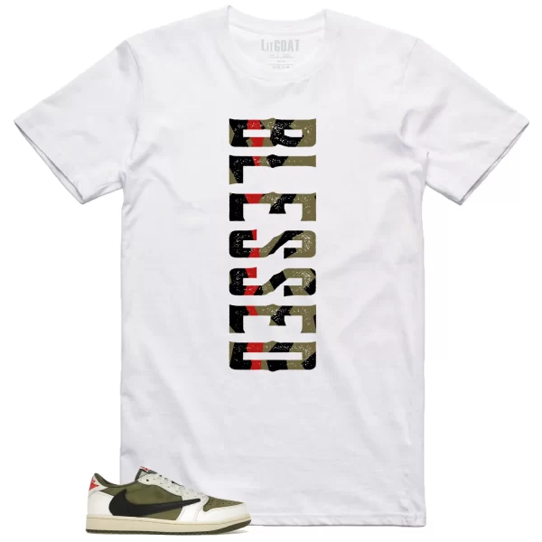 Blessed Tee | Jordan 1 Low x Travis Scott Medium Olive Match DM7866-200 Jezsport.com