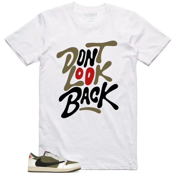 Jordan 1 Low x Travis Scott Medium Olive Style: Don’t Look Back Shirt DM7866-200 Jezsport.com