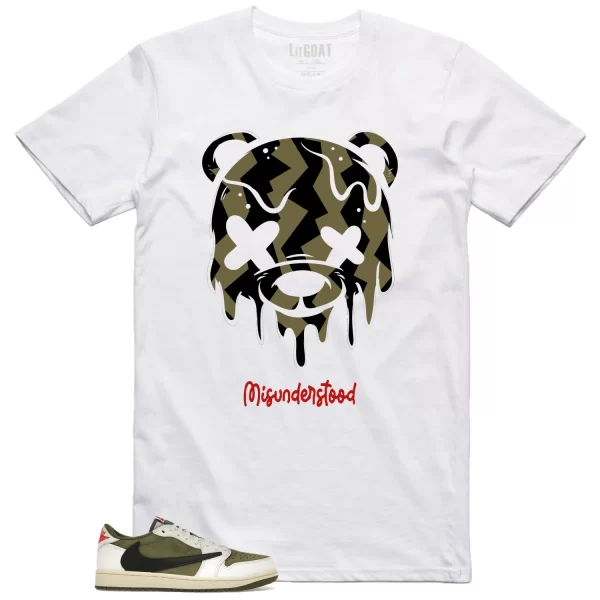 Jordan 1 Low x Travis Scott Medium Olive Matching Tee – Drippy Bear Graphic DM7866-200 Jezsport.com