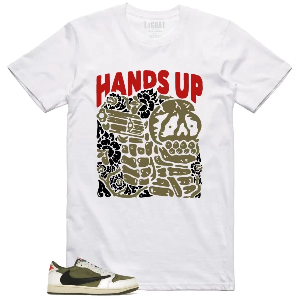 Hands Up – Jordan 1 Low x Travis Scott Medium Olive Matching Shirt DM7866-200 Jezsport.com