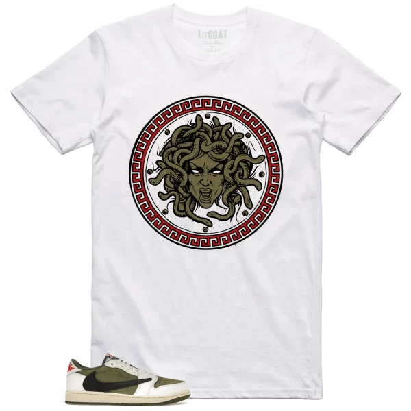 Medusa Tee for Jordan 1 Low x Travis Scott Medium Olive Kicks DM7866-200 Jezsport.com