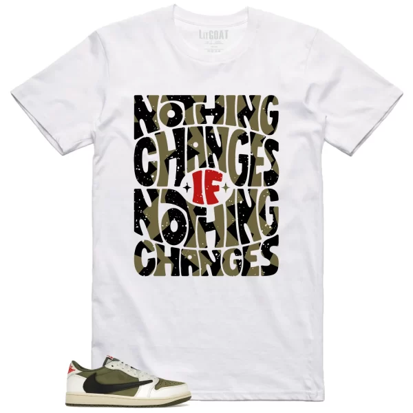 Jordan 1 Low x Travis Scott Medium Olive Style: Nothing Changes Tee DM7866-200 Jezsport.com