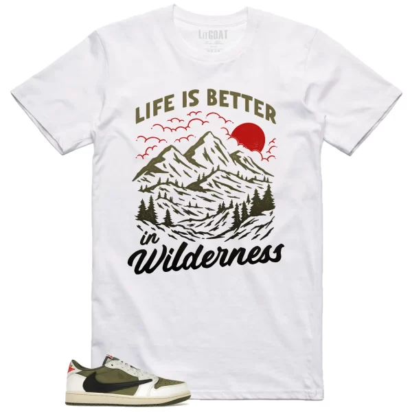 Wilderness Tee – Perfect with Jordan 1 Low x Travis Scott Medium Olive DM7866-200 Jezsport.com