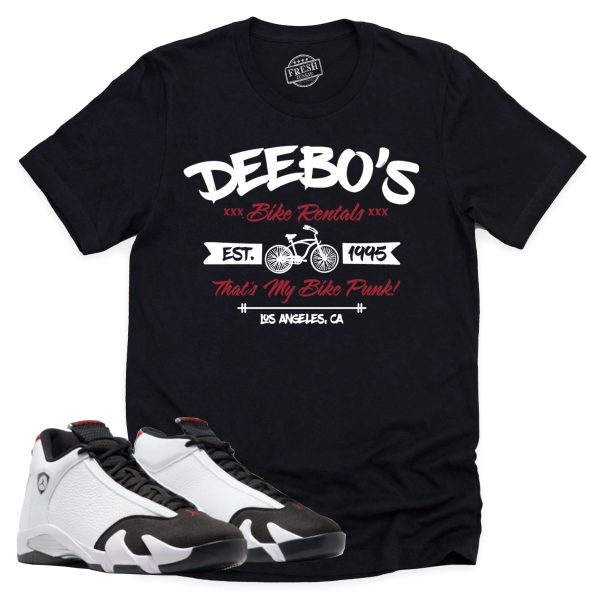 Deebo's Bike Shop Shirt, Air Jordan 14 Black Toe Shirt Match Sneaker ,487471-160 Jezsport.com