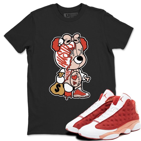 Stitched Hustle Bear - Sneaker Shirts To Match Jordans AJ13 Dune Red, DJ5982-601 Jezsport.com