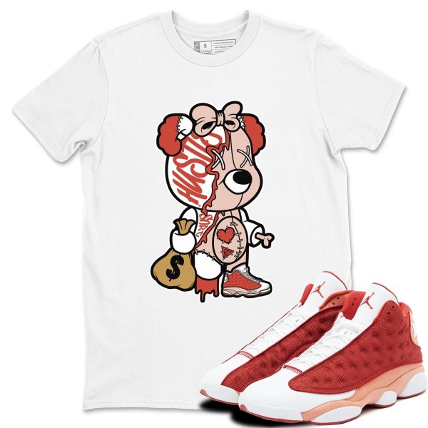 Stitched Hustle Bear - Sneaker Shirts To Match Jordans AJ13 Dune Red, DJ5982-601 Jezsport.com