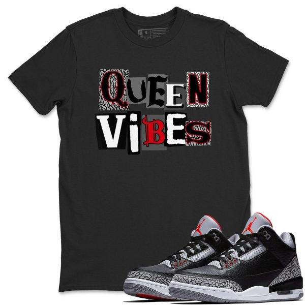 Queen Vibes Casual Unisex Cotton Sneaker T-Shirt To Match Retro 3 Black Cement, DN3707-010 Jezsport.com