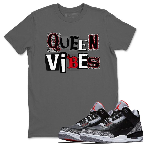 Queen Vibes Casual Unisex Cotton Sneaker T-Shirt To Match Retro 3 Black Cement, DN3707-010 Jezsport.com