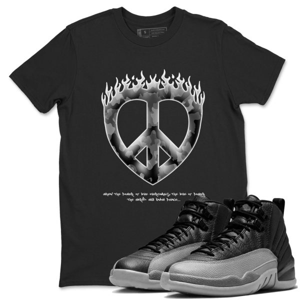 Love Peace Unisex Shirts To Match Jordans 12s Retro Black Wolf Grey, CT8013-010 Jezsport.com