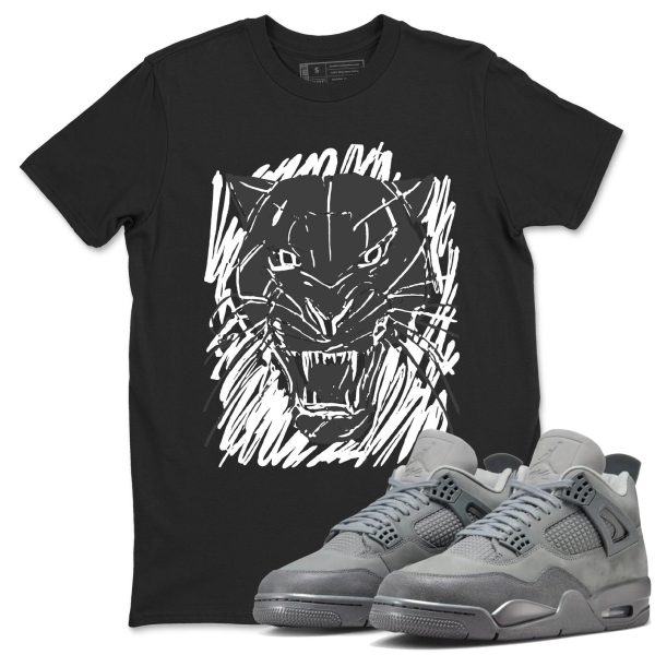 Wild Cat Doodle Unisex Cotton T Shirt To Match 4s Wet Cement, FQ7928-001 Jezsport.com